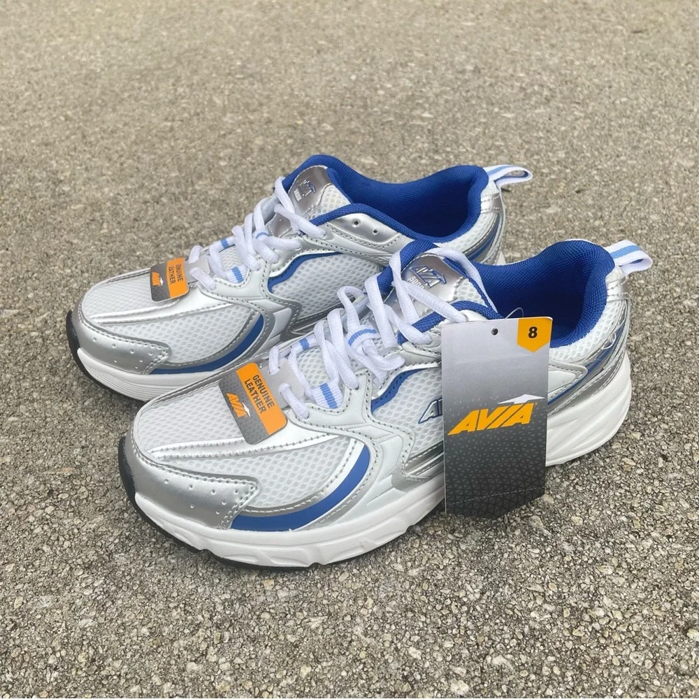 NWT Avia Blue and Silver Sneakers with Chunky Design Genuine Leather Sz 8